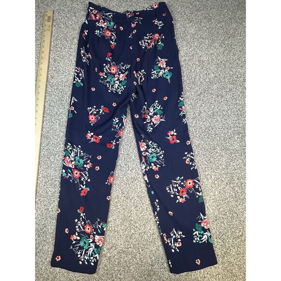 Express Ankle High Rise Belted Dress Pants Navy Blue Floral Sz 2 Business Casual - Picture 7 of 7